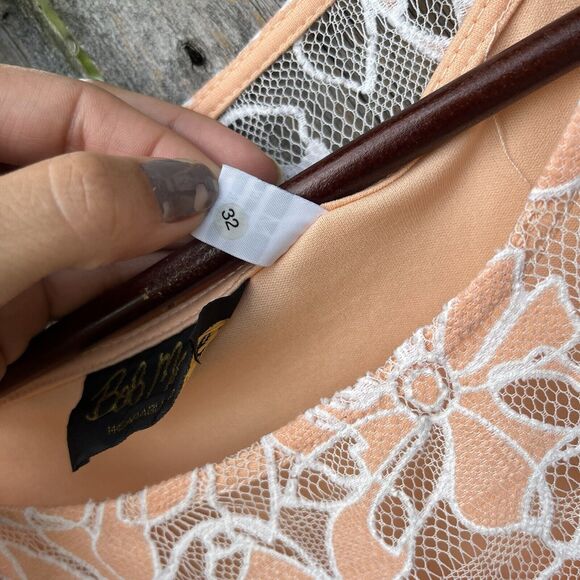 BOB MACKIE Peach Floral Cottagecore Mermaidcore sheer Lined Blouse- M - Picture 4 of 10